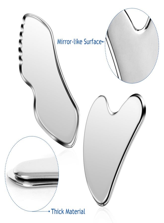 JOLYEAK 2Pcs Stainless Steel Scraping Facial Tool, Gua Sha Facial Tools, Body and Face Massage Tools,GuaSha Set for Face Neck Skin Care Lymphatic Drainage - Image 5